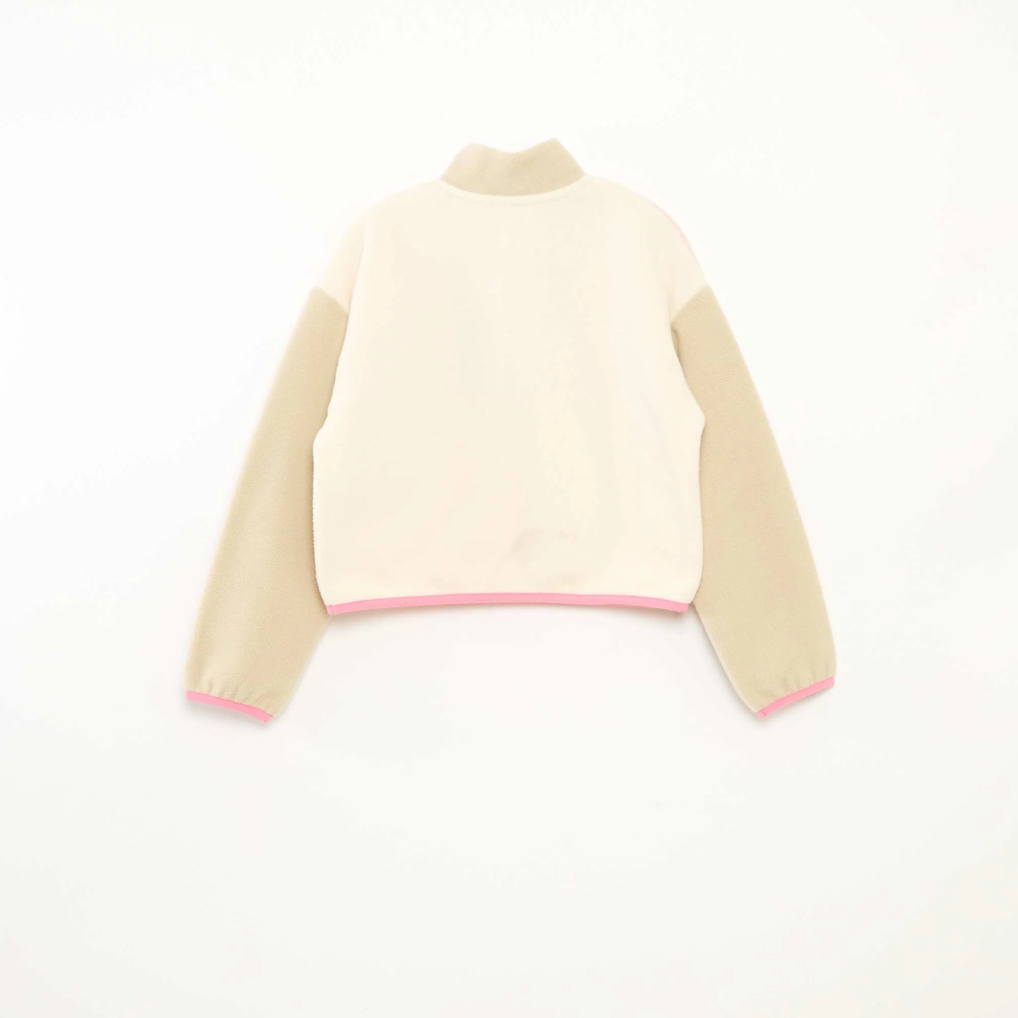 Fleece Trucker Neck Sweatshirt with Trim BEIGE - Image 3