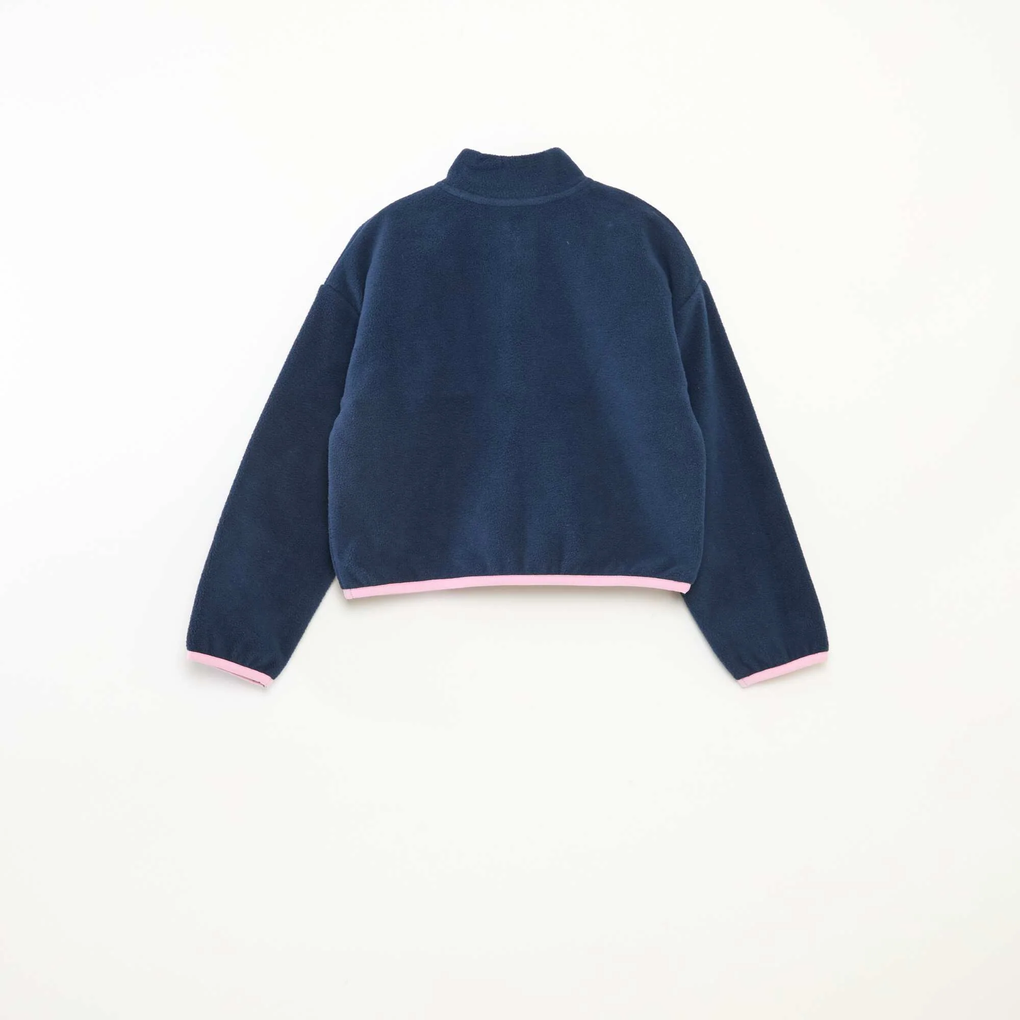 Fleece Trucker Neck Sweatshirt with Trim BLUE - Image 3