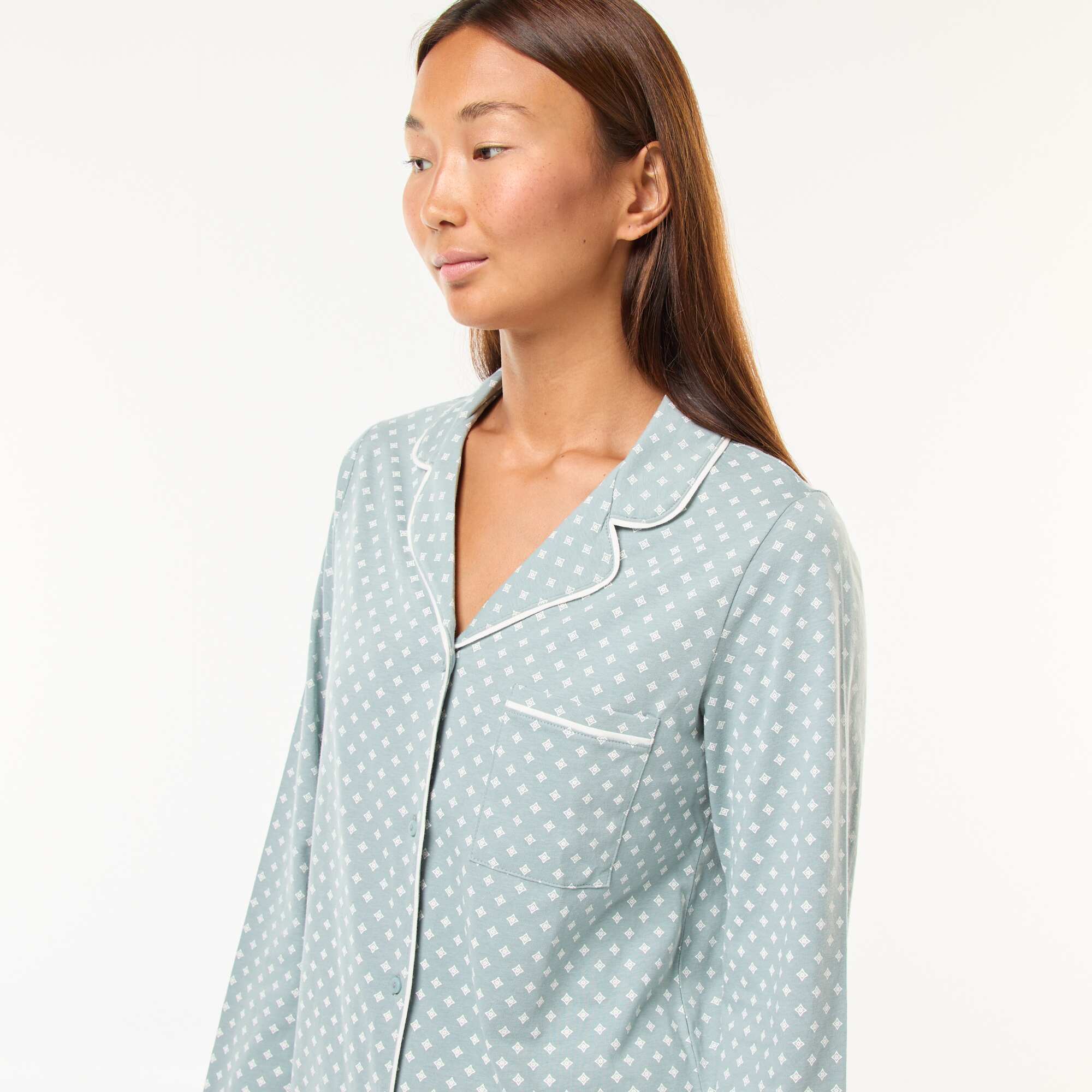 Long Shirt & Pants Pajama Set - 2 Piece GREEN - Image 3