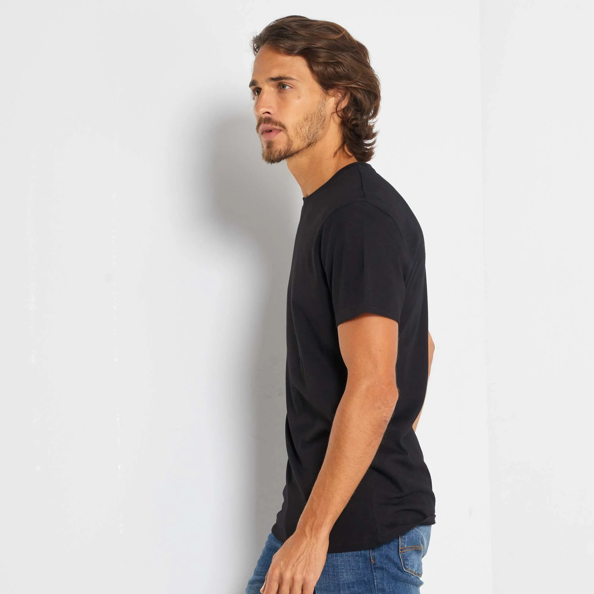 Plain jersey straight T-shirt black - Image 4
