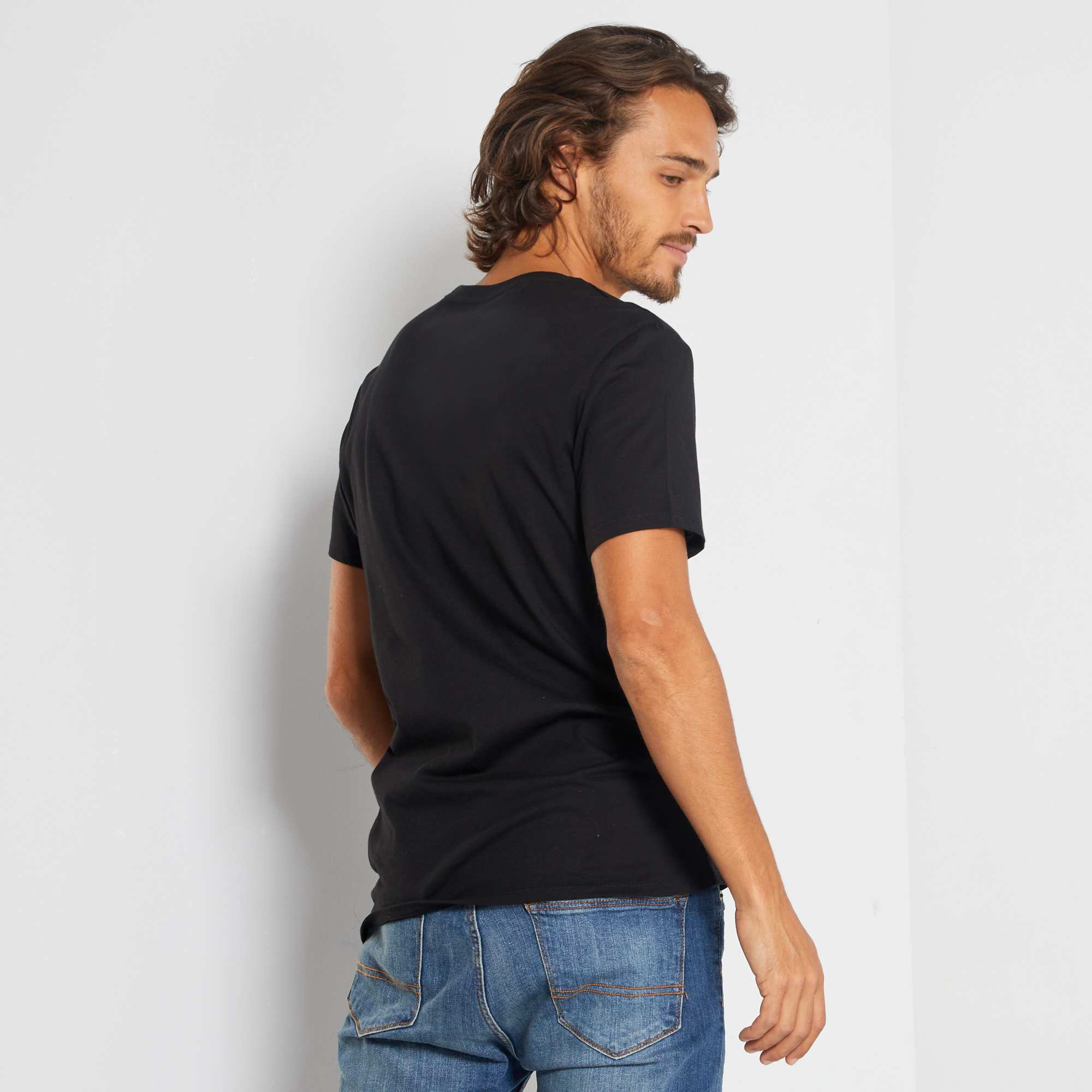 Plain jersey straight T-shirt black - Image 5
