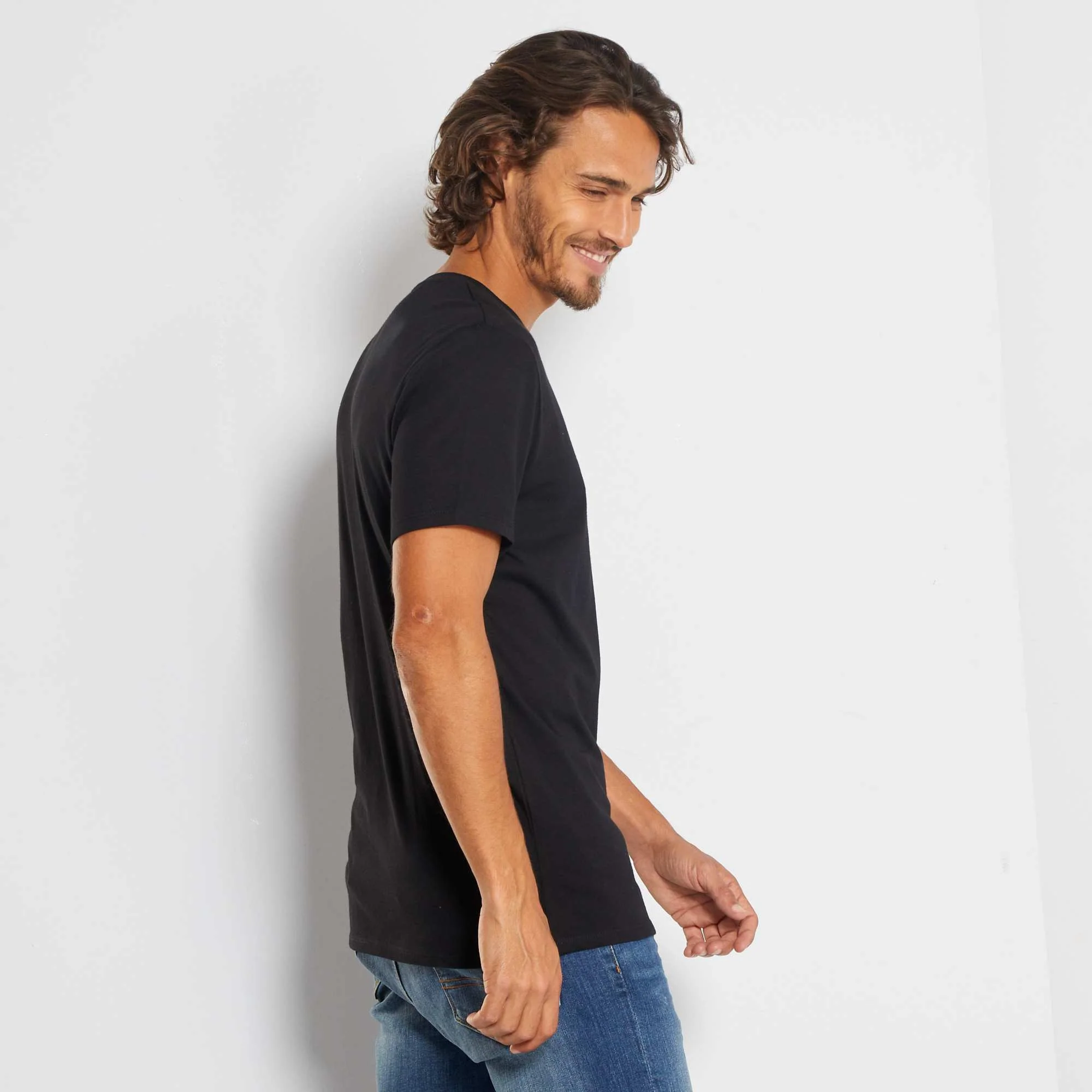 Plain jersey straight T-shirt black - Image 6