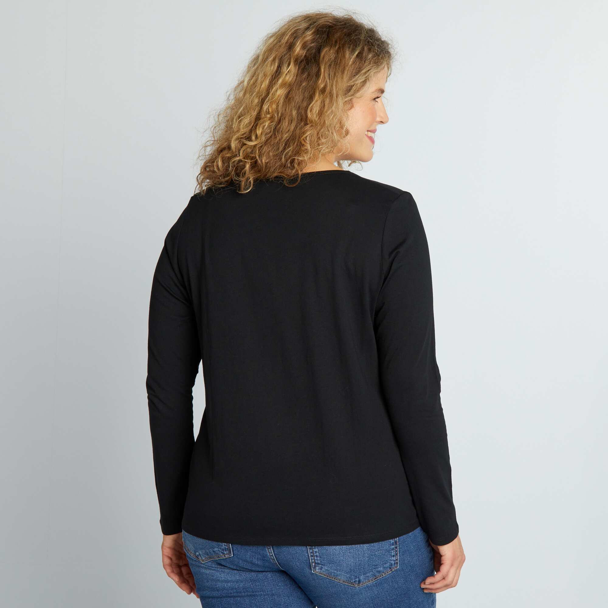 Plain long-sleeved jersey T-shirt black - Image 4