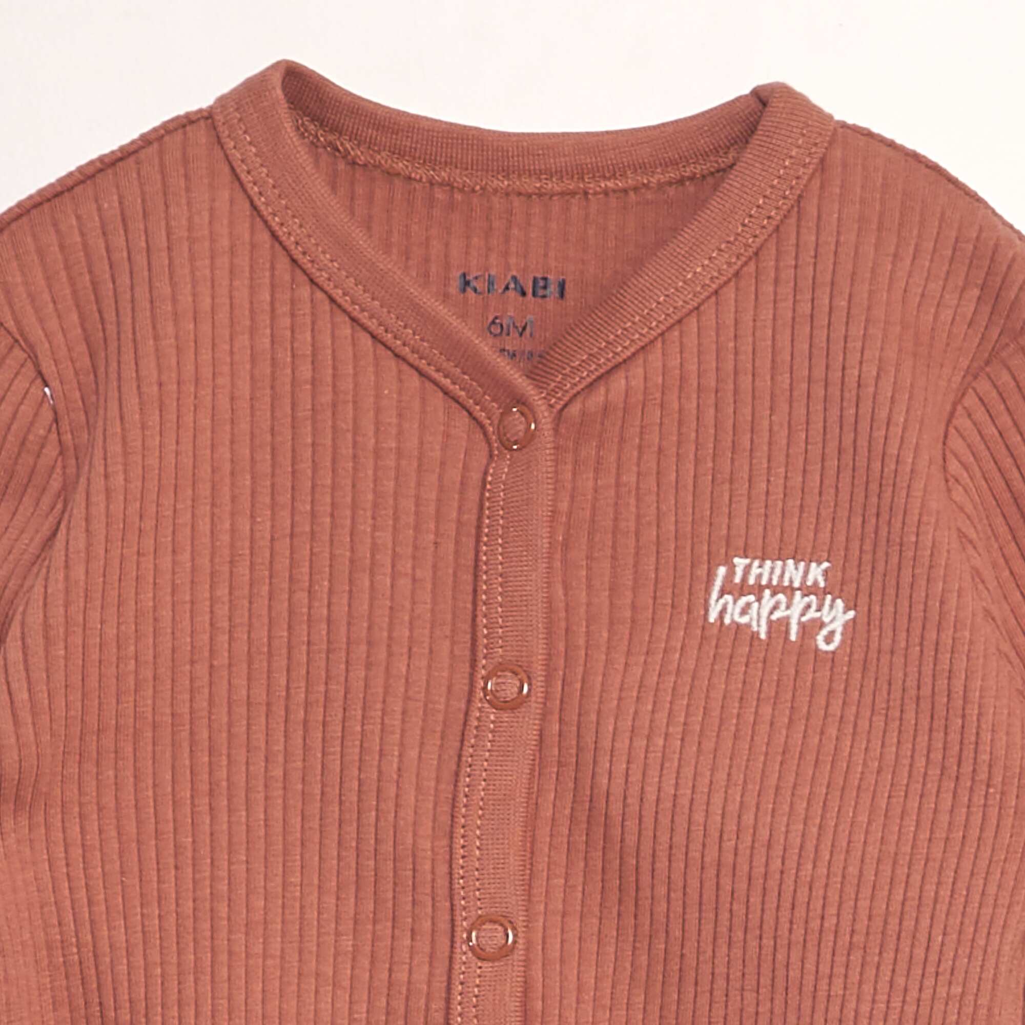 Ribbed long-sleeved sleepsuit BROWN - Image 3