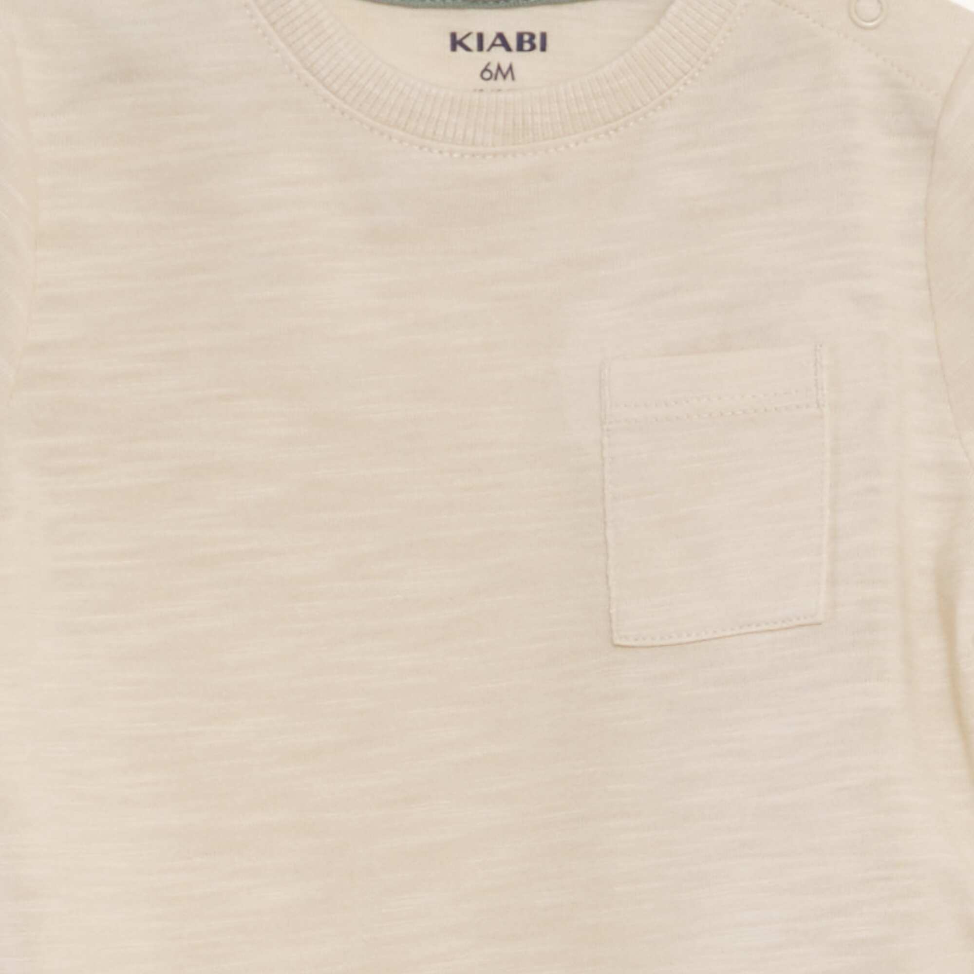 Round neck T-shirt with pocket BEIGE - Image 3