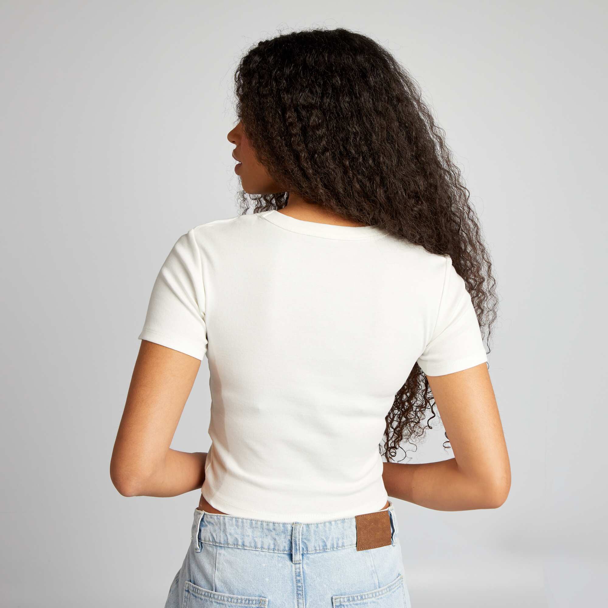 Short-sleeved cropped T-shirt WHITE - Image 3